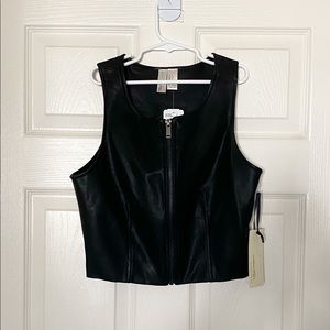 Faux Leather Zipper Crop Top